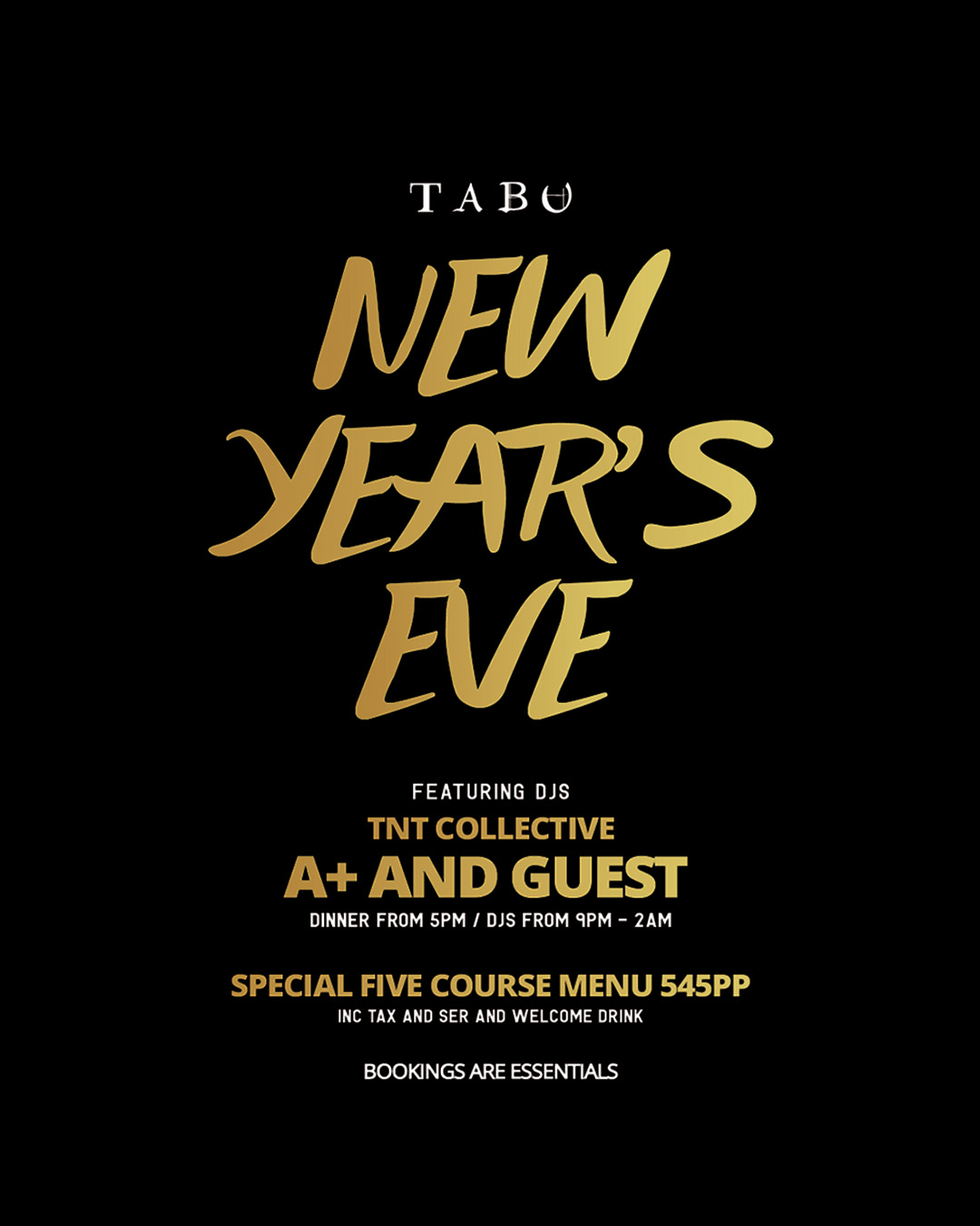 NYE AT TABU – SATURDAY DECEMBER 31ST thumbnail image