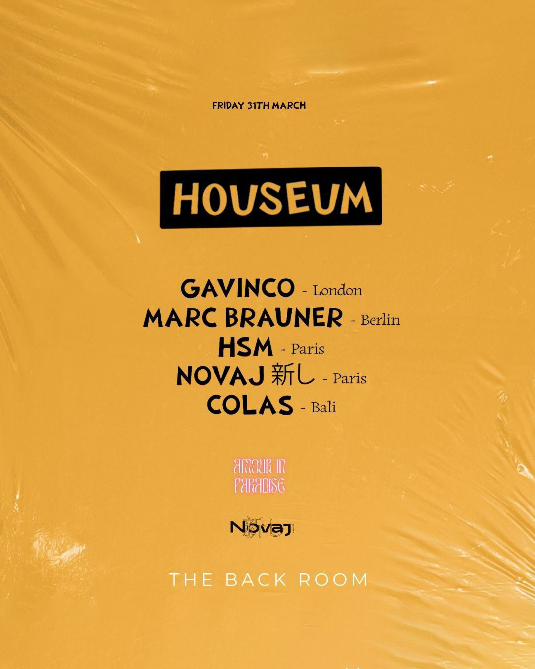 MASON BACKROOM PRESENTS AMOUR IN PARADISE X HOUSEUM – FRIDAY MARCH 31ST thumbnail image